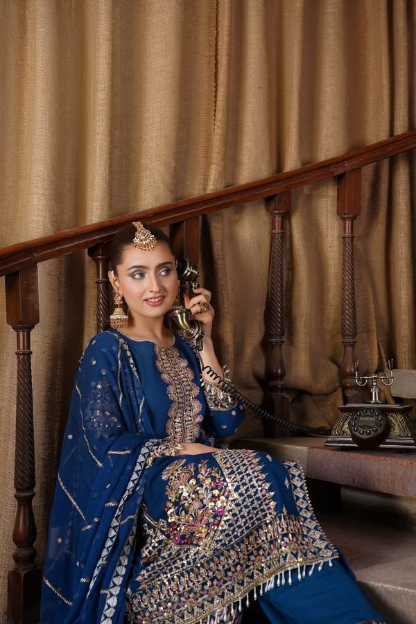 Royal blue embroidered ethnic suit
